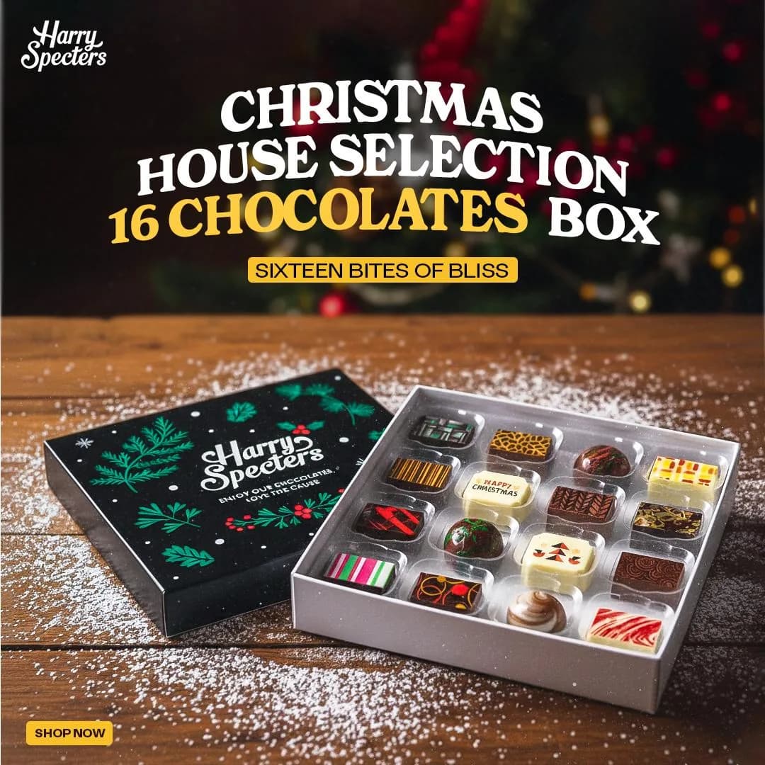 Seasonal paid social ad for a Christmas chocolate selection box