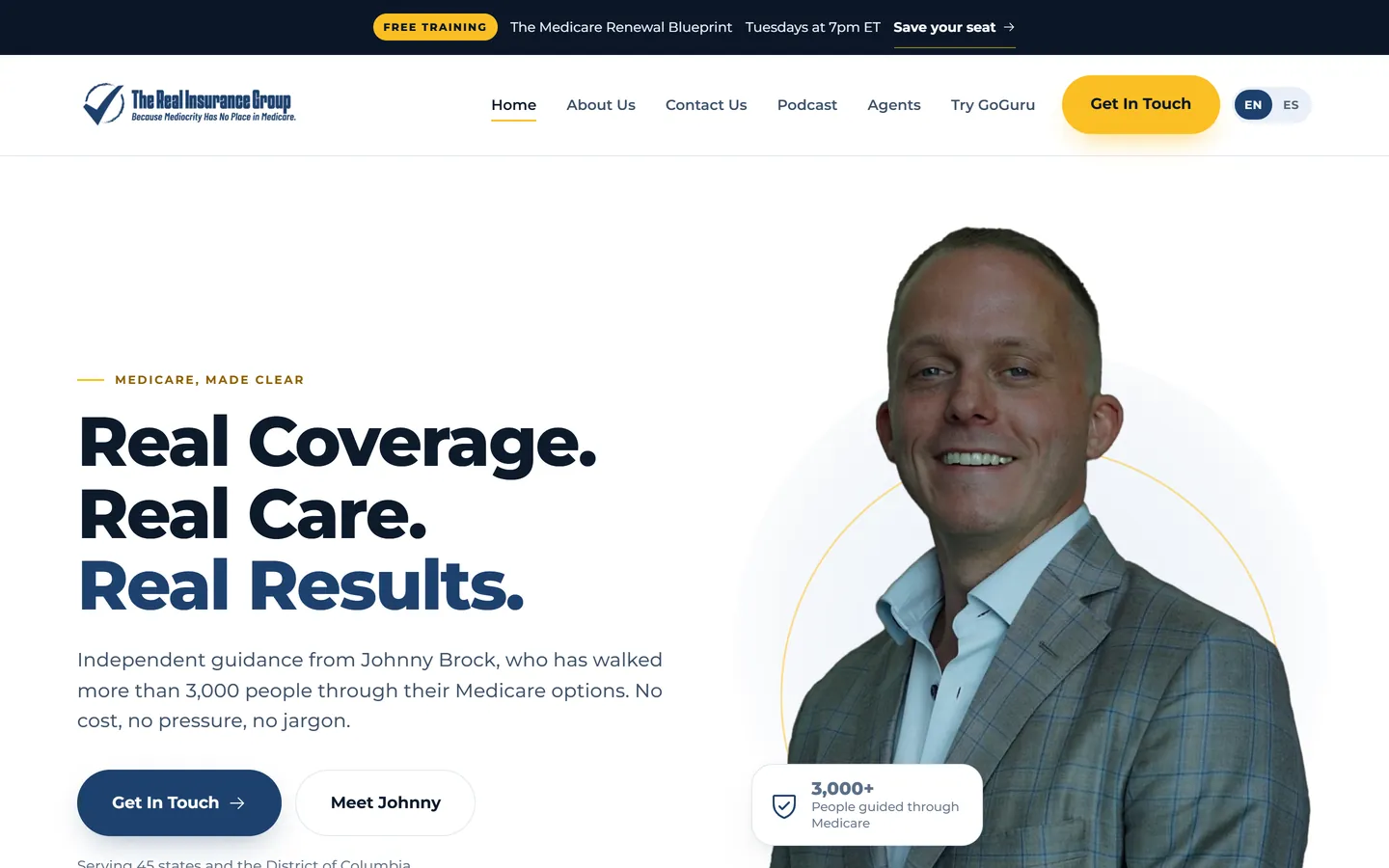 Homepage of a Medicare insurance advisory site with a bilingual toggle